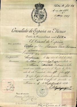 San Román y Landeras, Ramón - Certificado de nacionalidad