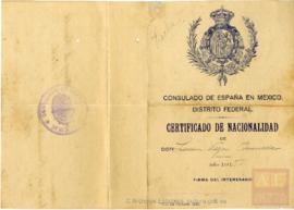 Vega Pruneda, Senén - Certificado de nacionalidad