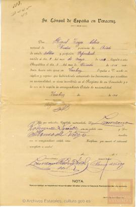 Toyos Celorio, Miguel - Cédula de nacionalidad