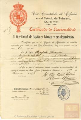 Herrera, Agapito - Certificado de nacionalidad